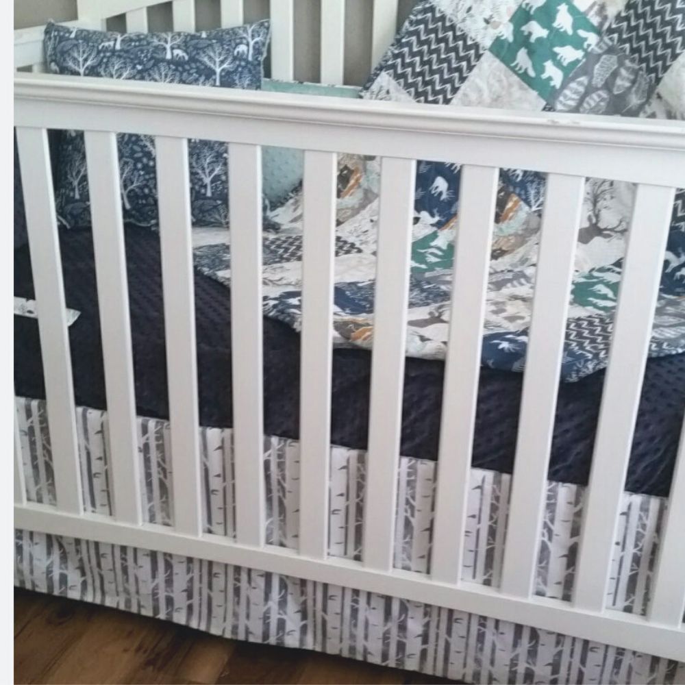Birch Tree crib Set with Flat Skirt Style.  Custom Crib and Toddler Bedding Elliegrace Baby