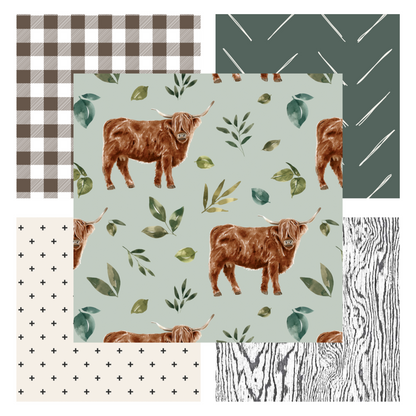 Highland Cow in Mint 3 pc Quilt Set