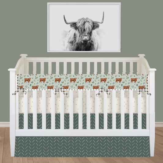 Highland Cow in Mint 3 pc Bedding Set