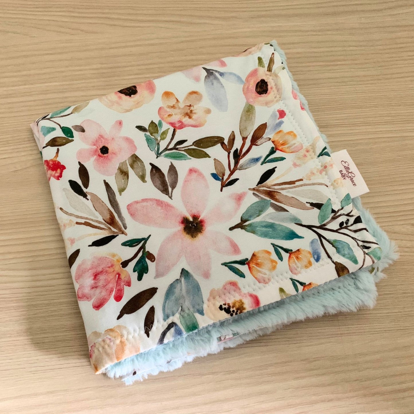 Mae Floral in Garden Lovey with Ice  Minky Hide