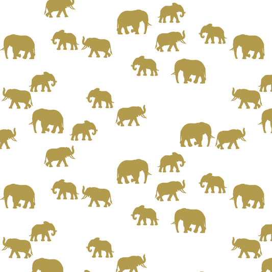 Elephant Silhouette in Gold on White