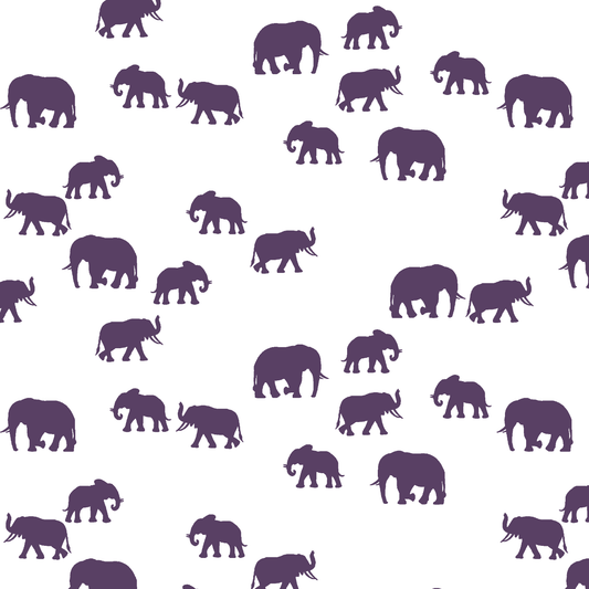 Elephant Silhouette in Aubergine on White