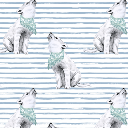 Arctic Wolf on Watercolor Stripes in Winter Blue