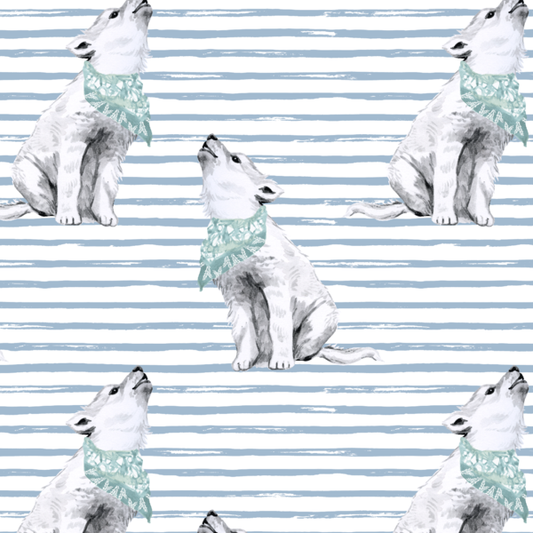 Arctic Wolf on Watercolor Stripes in Winter Blue
