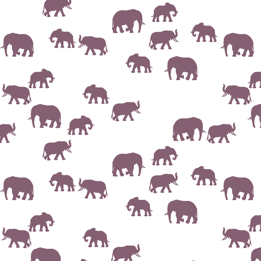 Elephant Silhouette in Mulberry on White