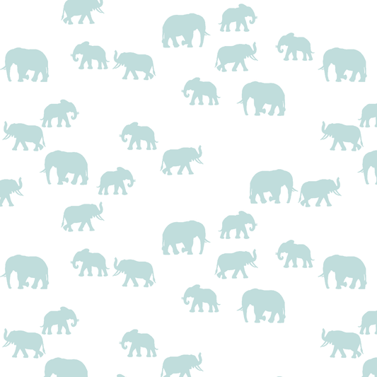 Elephant Silhouette in Glacier Blue on White