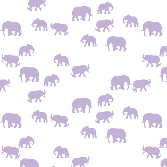 Elephant Silhouette in Lilac on White