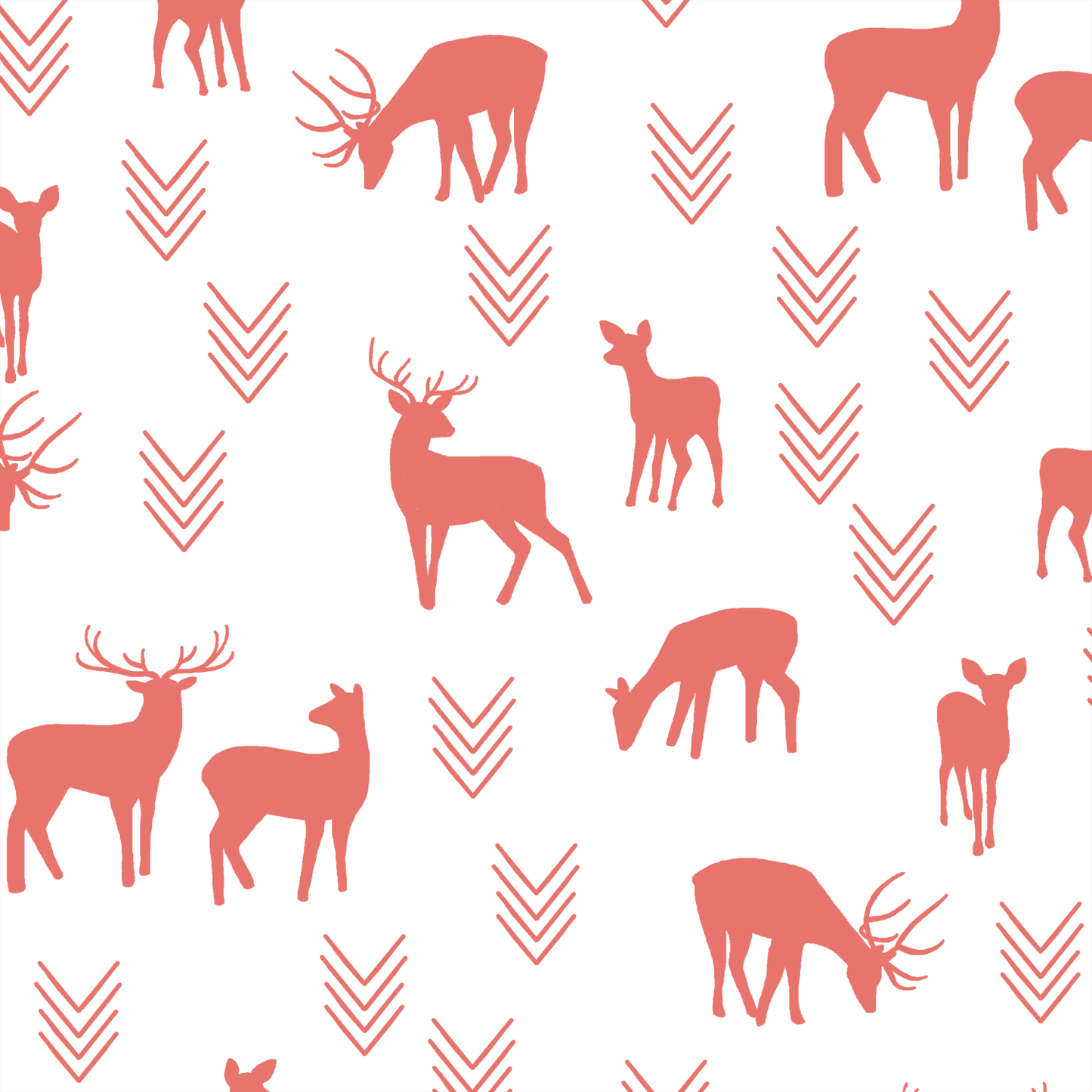 Deer Silhouette in Living Coral on White