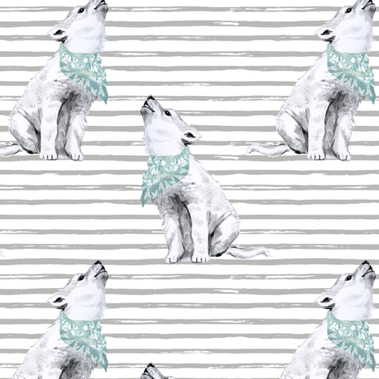 Arctic Wolf on Watercolor Stripes in Pebble