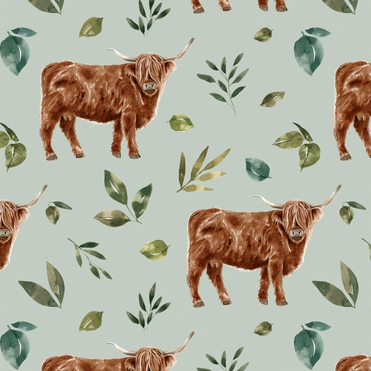 Highland Cow in Botanical Mint