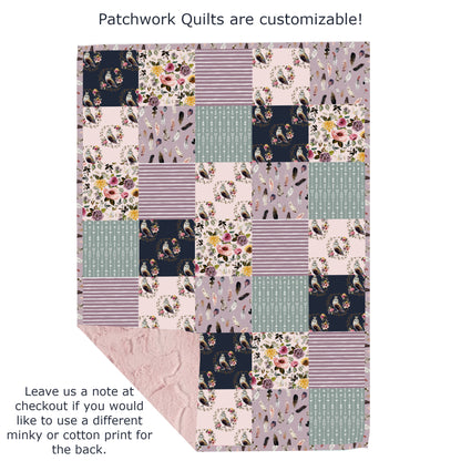 Cambridge Owls in Soft Blush and Sage Patchwork Quilt