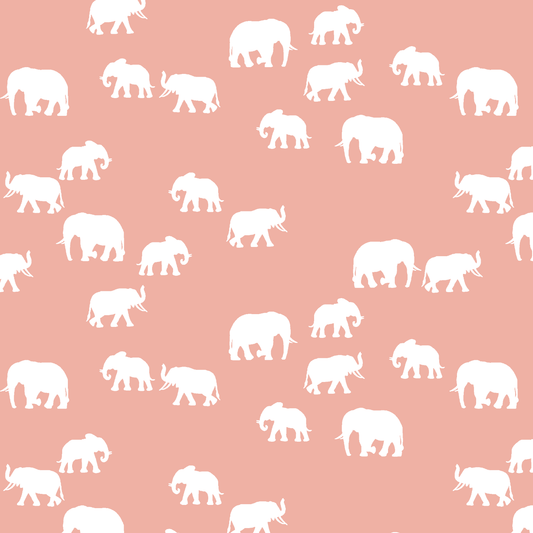 Elephant Silhouette in Peony on White