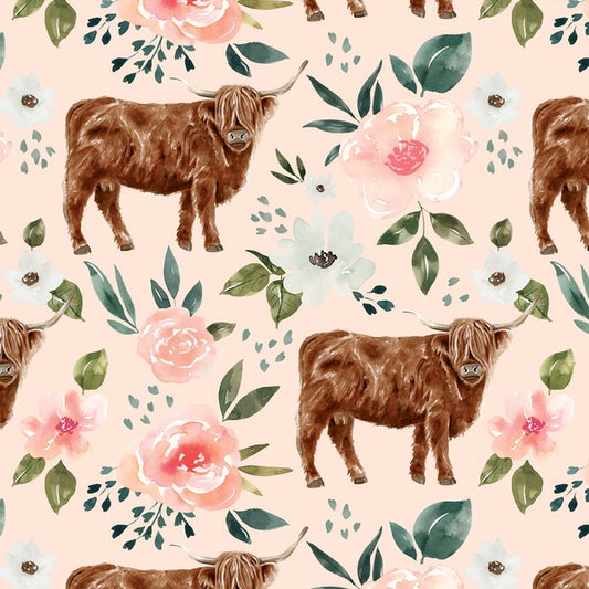 Highland Cow in Light Pink