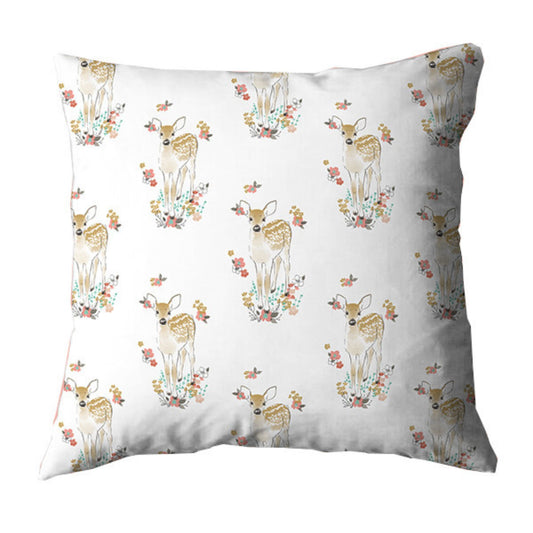 Fawn in Tulip Throw Pillow Cover