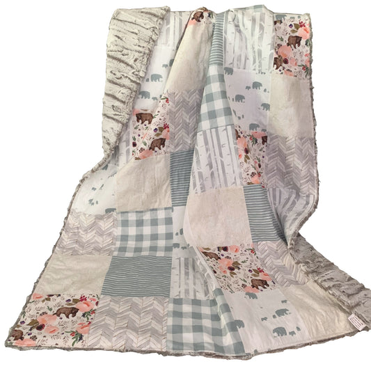 Floral Trail Bear in Eucalyptus Patchwork Quilt
