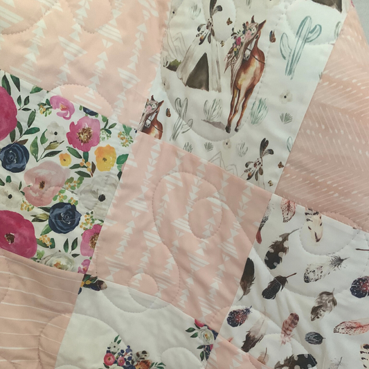 Floral Horse in Barely Blush Patchwork Quilt