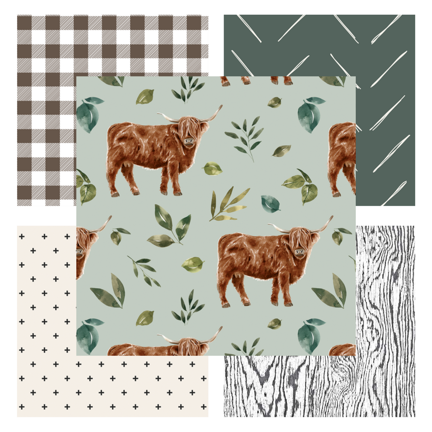 Highland Cow in Mint Patchwork Quilt