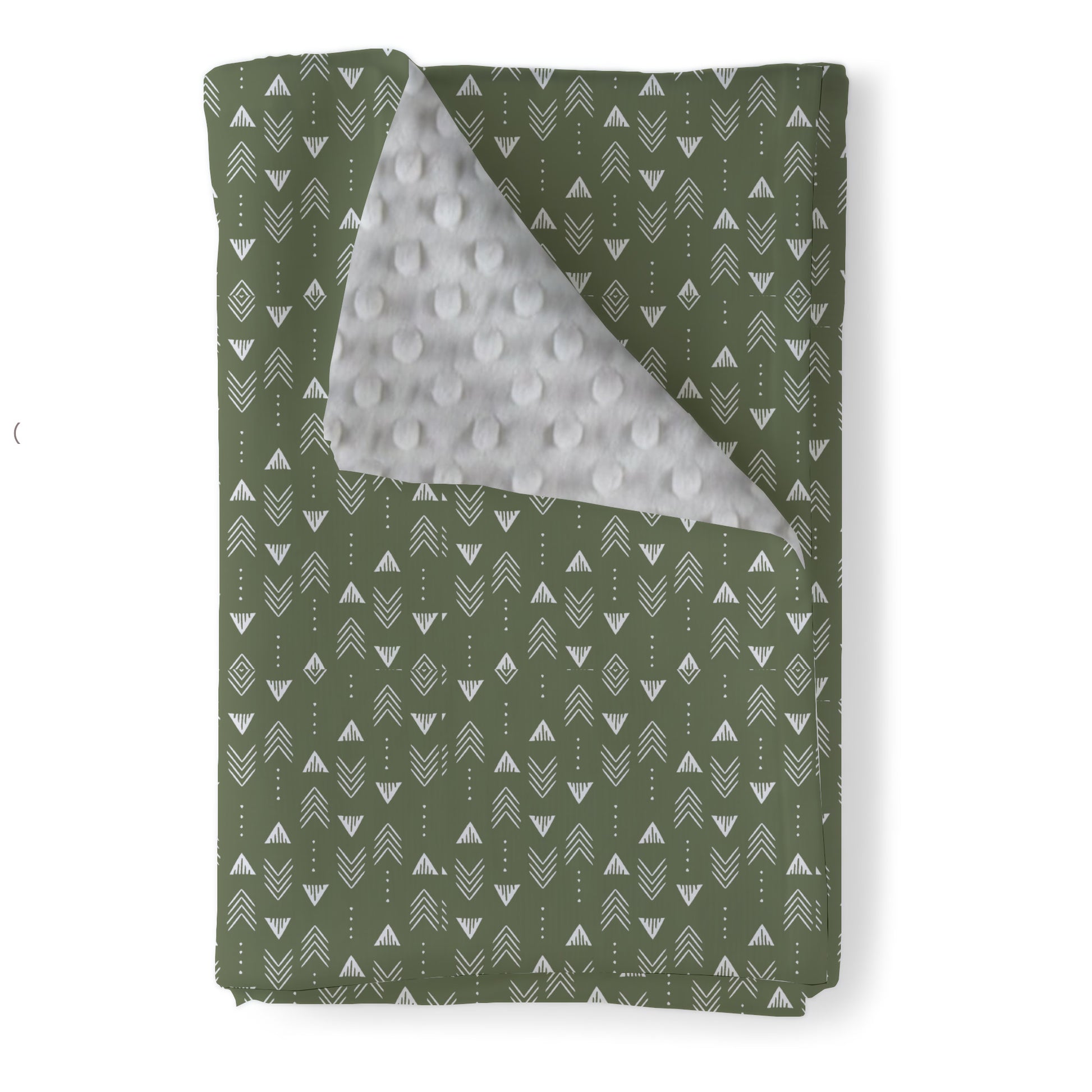 Olive Green Baby Blanket with Light Gray Minky Dimple on the back, Weathervanes, available in Lovey, travel, and toddler size. 