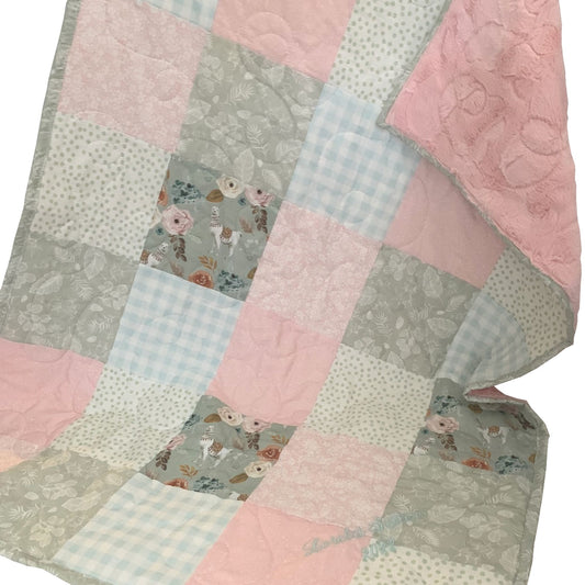 Western Llama in Sage and Blush Patchwork Quilt